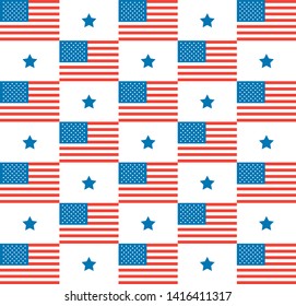 Happy Independence Day vector pattern with an American flag and blue stars on white background
