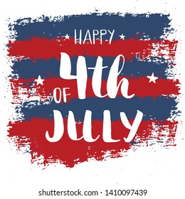 Happy Independence Day Vintage USA greeting card, United States of America celebration. Hand lettering, american holiday grunge textured retro design vector illustration.