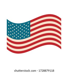 happy independence day, waving american flag national symbol vector illustration flat style icon