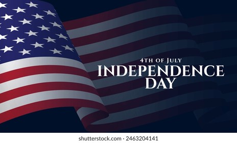 Happy Independence Day with waving American flag. 4th of July celebration banner, greeting card design. Vector illustration