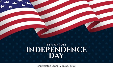 Happy Independence Day with waving American flag. 4th of July celebration banner, greeting card design. Vector illustration