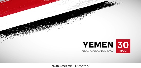 Happy independence day of Yemen. Brush painted grunge flag of Yemen country. Classic brush flag vector background