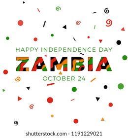 happy independence day of zambia banner design layout with paper cut colorful layered text. vector illustration for greeting cards, posters, invitations, brochures