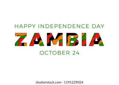 happy independence day of zambia banner design layout with paper cut colorful layered text. vector illustration for greeting cards, posters, invitations, brochures