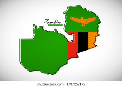 Feliz día de la independencia de Zambia. Mapa clásico del país con la bandera de Zambia como ilustración vectorial