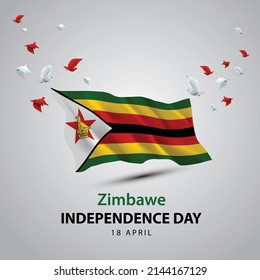 happy independence day Zimbabwe. 3d flag with flying pigeon. vector illustration design