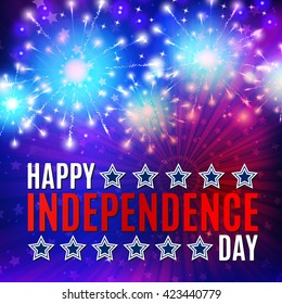Happy independens day. Fireworks and lettering background for 4th of July. 