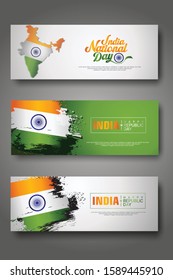 Happy India Day Celebration horizontal banner Background set. For publications event and other users