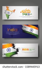 Happy India Day Celebration horizontal banner Background set. For publications event and other users