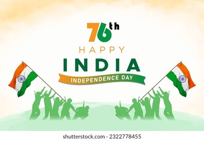 happy india independence day 76th of august banner with orange white and green background design131