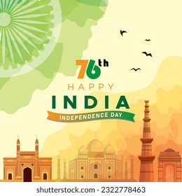 happy india independence day 76th of august banner with orange white and green background design32