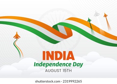 Happy India Independence Day August 15th with flag and fighter jets illustration