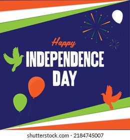 Happy india independence day card with flag colors and wheel emblem vector editable image