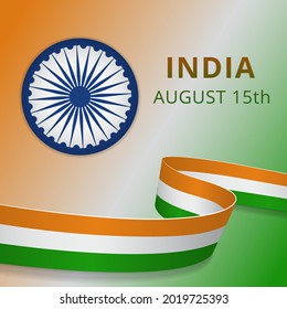 Happy India independence day celebration poster. Blue Ashoka wheel. Chakra. 15th of August. Vector illustration. Indian symbol. EPS10