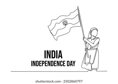 Happy India Independence Day concept. Single line draw design vector graphic illustration.