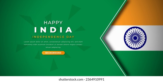 Happy India Independence Day Design Paper Cut Shapes Background Illustration for Poster, Banner, Advertising, Greeting Card