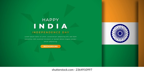 Happy India Independence Day Design Paper Cut Shapes Background Illustration for Poster, Banner, Advertising, Greeting Card