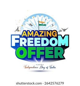 Feliz Dia da Independência da Índia. Fundo de celebração da liberdade com Liberdade oferta incrível, venda, negócio e conceito de logotipo de desconto.