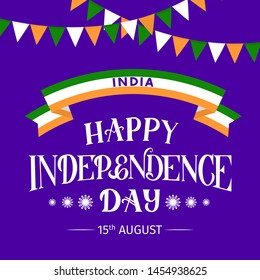 Happy India Independence Day hand lettering. Indian holiday Celebration typography poster. Easy to edit vector template for banner, flyer, greeting card, invitation, etc.