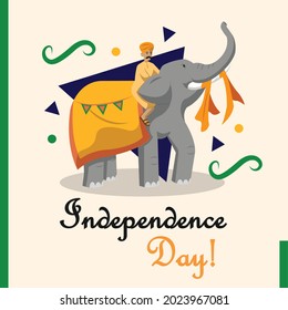 Happy India independence day poster with a man riding an elephant Vector