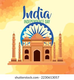 Happy india independence day taj mahal with ashoka chakra