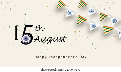 Feliz Día de la Independencia de India Ilustración vectorial con bandera y rueda Ashoka. Celebración del 15 de Agosto. 