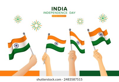 Happy India Independence Day vector illustration. Waving flag in national holiday background design.