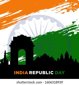 Happy India Republic day 26 January. Flag of India with text on a black background. Greeting card, poster, banner concept. 
Vector illustration EPS 10.