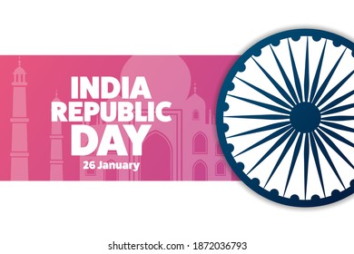 Happy India Republic Day. 26 January. Holiday concept. Template for background, banner, card, poster with text inscription. Vector EPS10 illustration