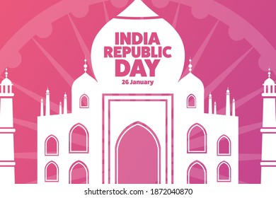 Happy India Republic Day. 26 January. Holiday concept. Template for background, banner, card, poster with text inscription. Vector EPS10 illustration