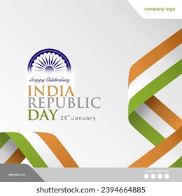 Happy India Republic Day 26 January Vector Illustration with Elegant 3D Flag Ribbon. Template for Greeting Card, Poster, Banner, Advertising, and Web Banner. 