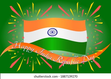 Happy India Republic Day Vector. Vector illustration India Flags, confetti and fireworks.