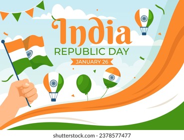 Happy India Republic Day Vector Illustration on 26 January with Indian Flag and Gate in Holiday National Celebration Flat Cartoon Background Design