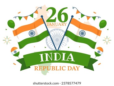 Happy India Republic Day Vector Illustration on 26 January with Indian Flag and Gate in Holiday National Celebration Flat Cartoon Background Design
