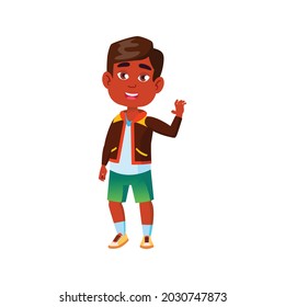 happy indian boy say goodbye classmate cartoon vector. happy indian boy say goodbye classmate character. isolated flat cartoon illustration