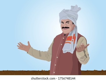 Happy Indian Farmer Field Stock Vector (Royalty Free) 1756748144 ...