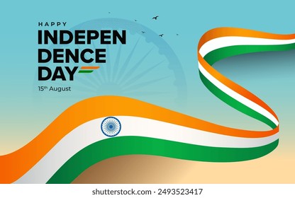 Happy Indian Independence Day Background Design Template with tricolor Indian flag