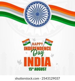 Happy Indian Independence Day Background. Indian Independence Day Celebration Greeting Card. For Media Posts and Flyer Templates