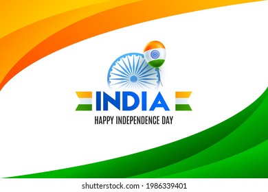 Happy Indian Independence Day celebration. National tricolor wavy stripes for 15 August on white background