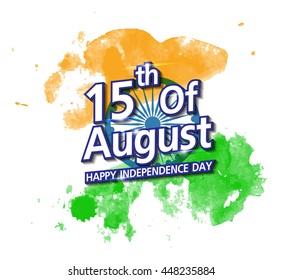 Happy Indian Independence Day Celebration On Flag Water Color Greeting Card