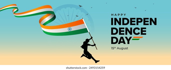 Happy Indian Independence Day Cover Banner Design Template with tricolor Indian flag