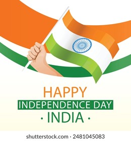 Happy Indian Independence Day with Fist Holding Flag Illustration