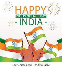 Happy Indian Independence Day with Flags and Fireworks Illustration