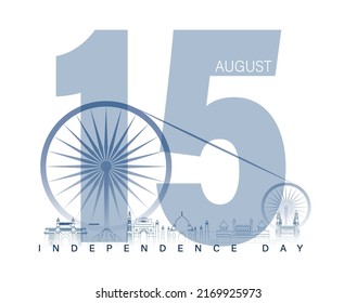 Happy indian independence day graphic design. India independence day ashoka or asoka chakra (Ashoka wheel) and emblem. Vector Illustration of 15th August Happy Independence Day of India.