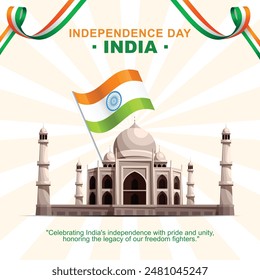 Happy Indian Independence Day with Historical Building Illustration