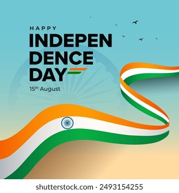 Happy Indian Independence Day Post Banner Design Template with tricolor Indian flag