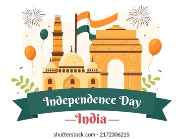 Happy Indian Independence Day which is Celebrated Every August with Flags, People Character and Ashoka Wheels in the Cartoon Style Illustration