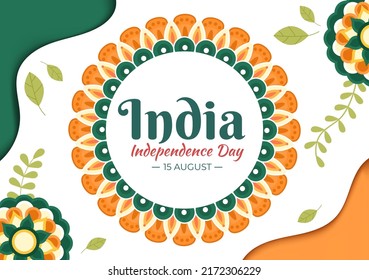 Happy Indian Independence Day which is Celebrated Every August with Flags, People Character and Ashoka Wheels in the Cartoon Style Illustration