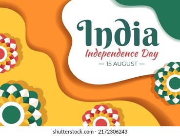 Happy Indian Independence Day which is Celebrated Every August with Flags, People Character and Ashoka Wheels in the Cartoon Style Illustration