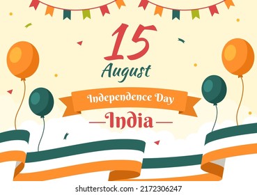 Happy Indian Independence Day which is Celebrated Every August with Flags, People Character and Ashoka Wheels in the Cartoon Style Illustration